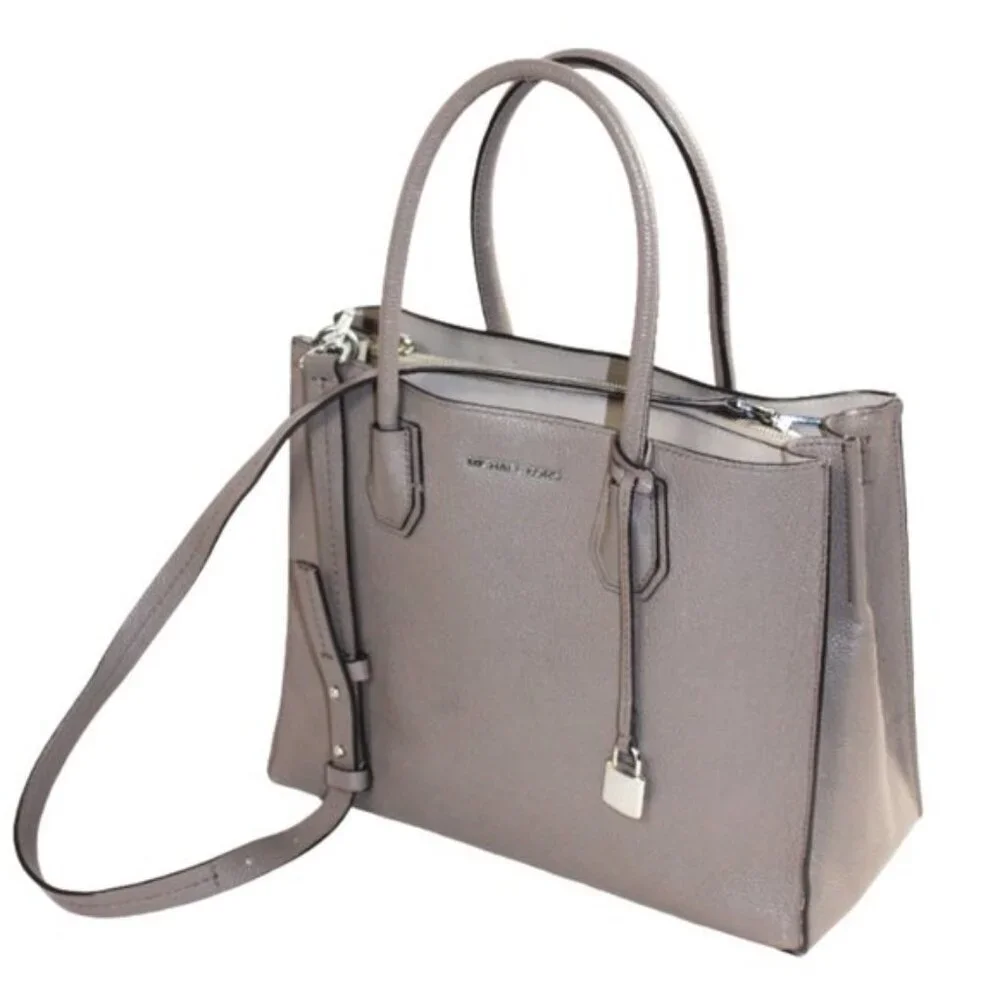 Michael Kors Mercer Gray Leather Convertible Structured Cross Body Satchel